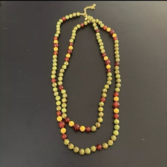 Vintage JOAN RIVERS Multi Faux Gemstone Pearl Beads 65” Long Necklace Gold NWOT